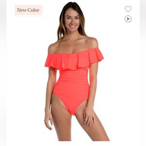NWT La Blanca off the shoulder one piece swim size 14